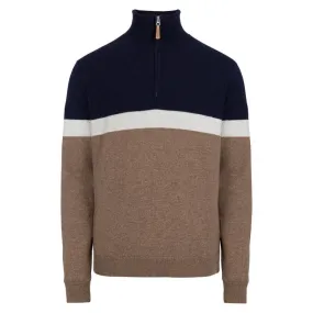 Holebrook Stellan Windproof Mens Merino 1/4 Zip Jumper - Walnut Multi Colour