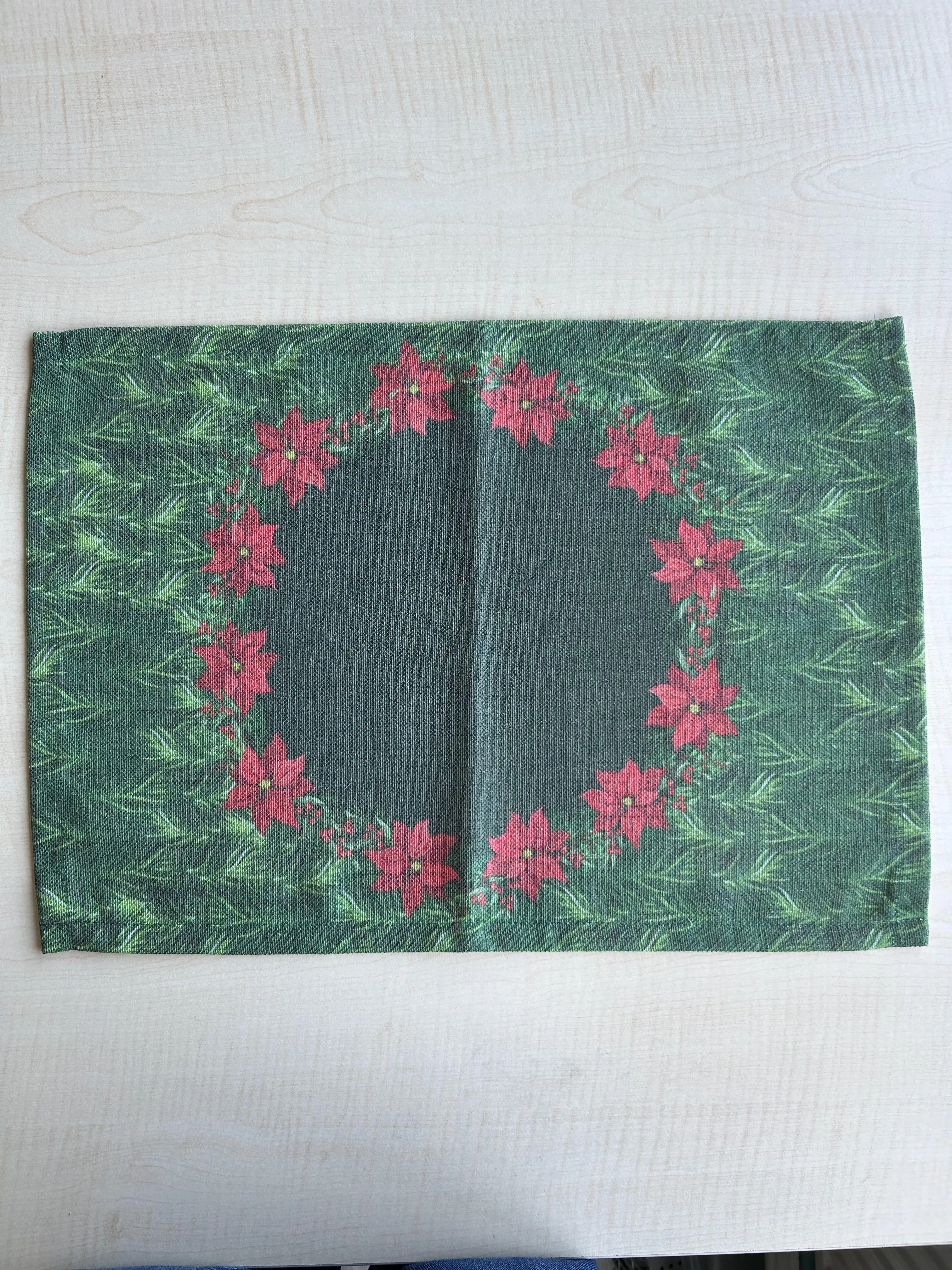 Holiday Themed Placemats, Poinsettia Flower Pattern Set of 2