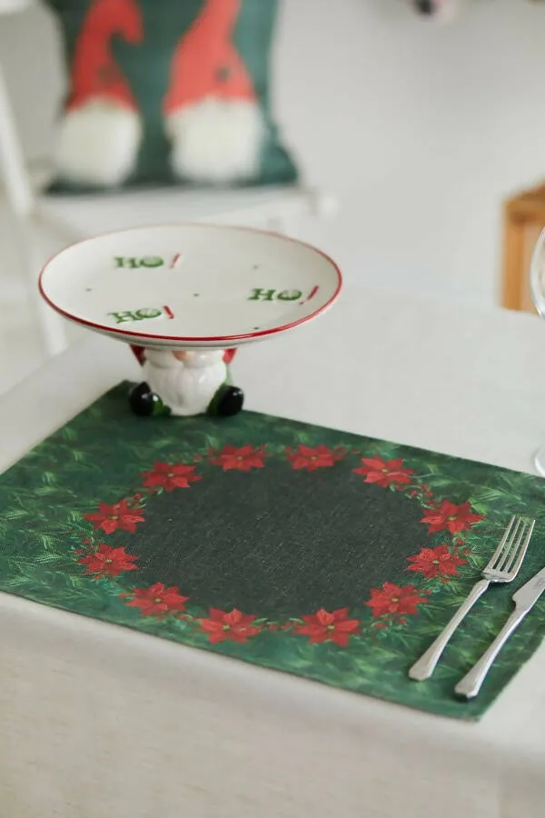 Holiday Themed Placemats, Poinsettia Flower Pattern Set of 2