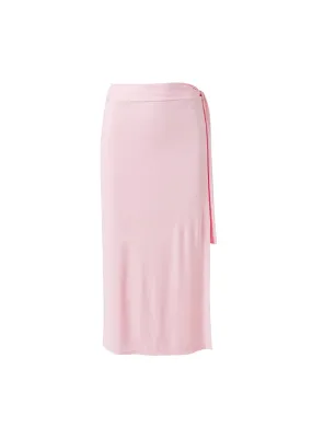 Ida Mid Length Tie Side Wrap Skirt Rose