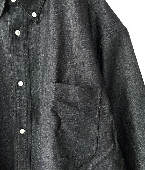 INTERIM/90'S FIT UK BLACK DENIM BUTTON DOWN SHIRT (BLACK DENIM)