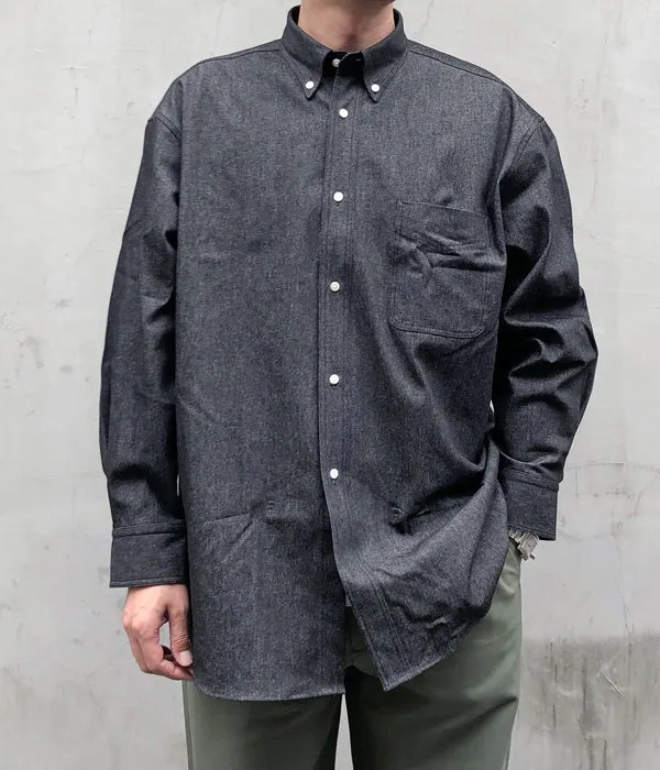 INTERIM/90'S FIT UK BLACK DENIM BUTTON DOWN SHIRT (BLACK DENIM)