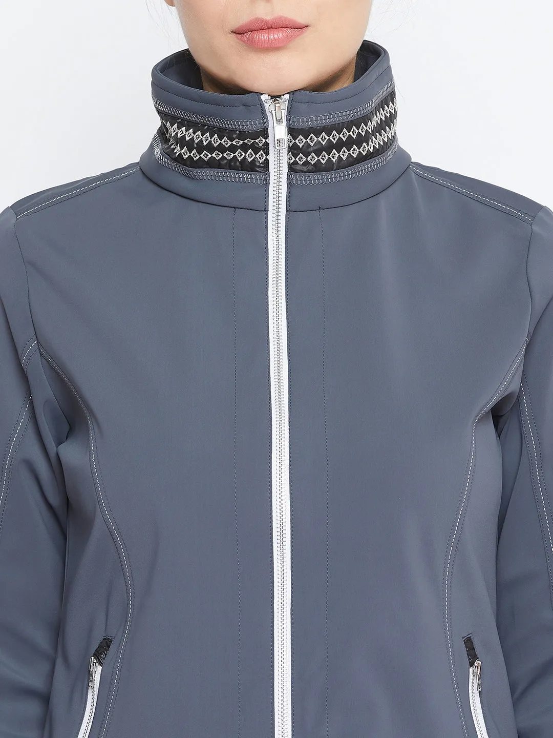 JUMP USA Women Grey Solid Sporty Jacket