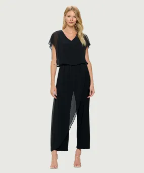 Jumpsuit with back Neckline, Chiffon Overlay & Straight Leg | Navy, Black