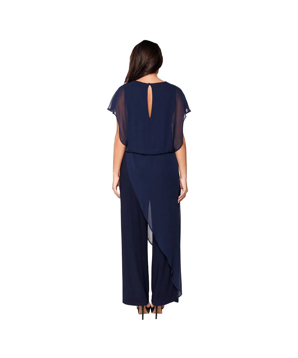 Jumpsuit with back Neckline, Chiffon Overlay & Straight Leg | Navy, Black