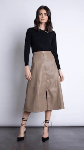 Karina Grimaldi Victoria Vegan Leather Midi Skirt in Shiitake