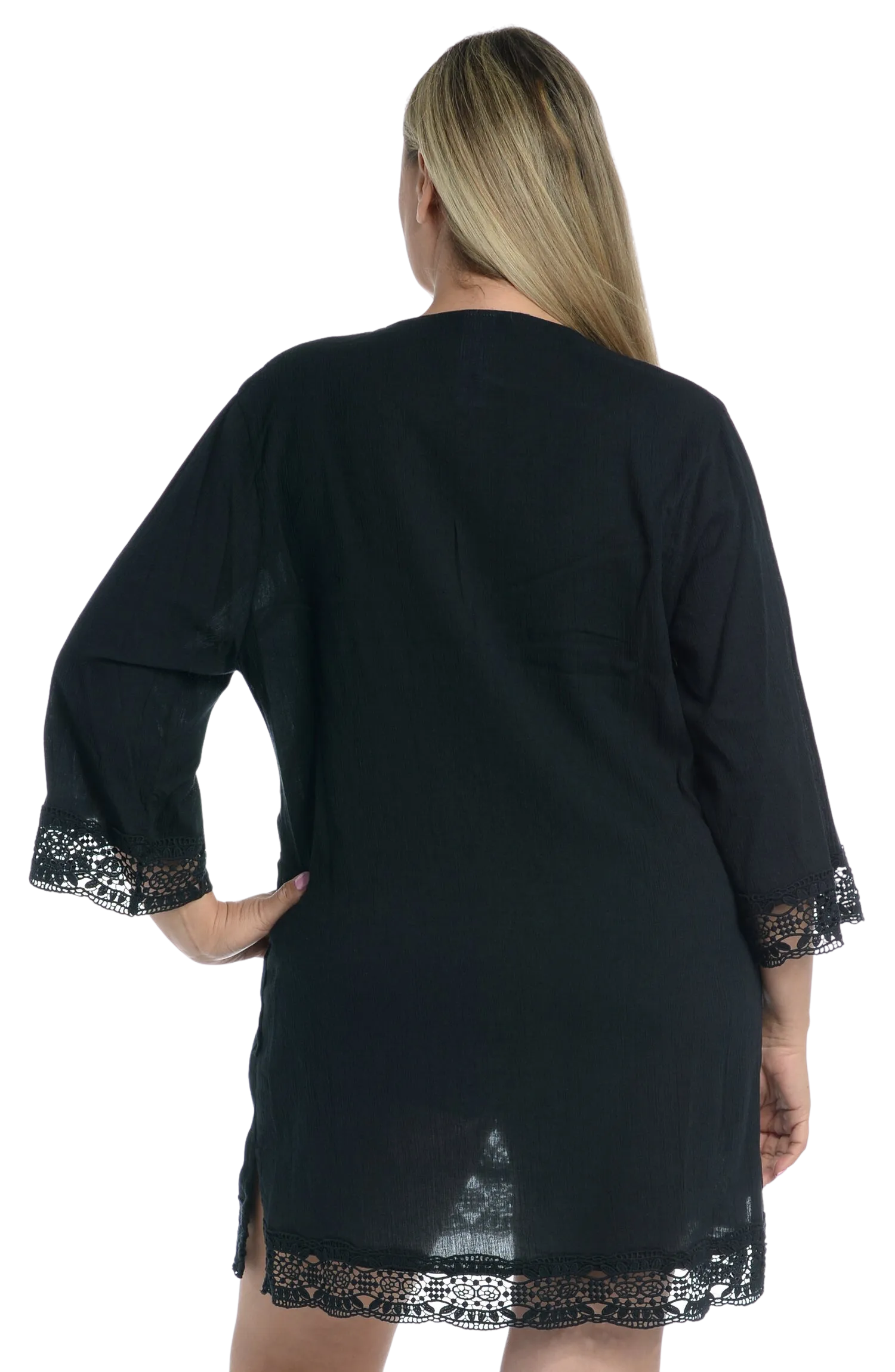 La Blanca Island Fare Plus V-Neck Tunic Coverup - Black - FINAL SALE