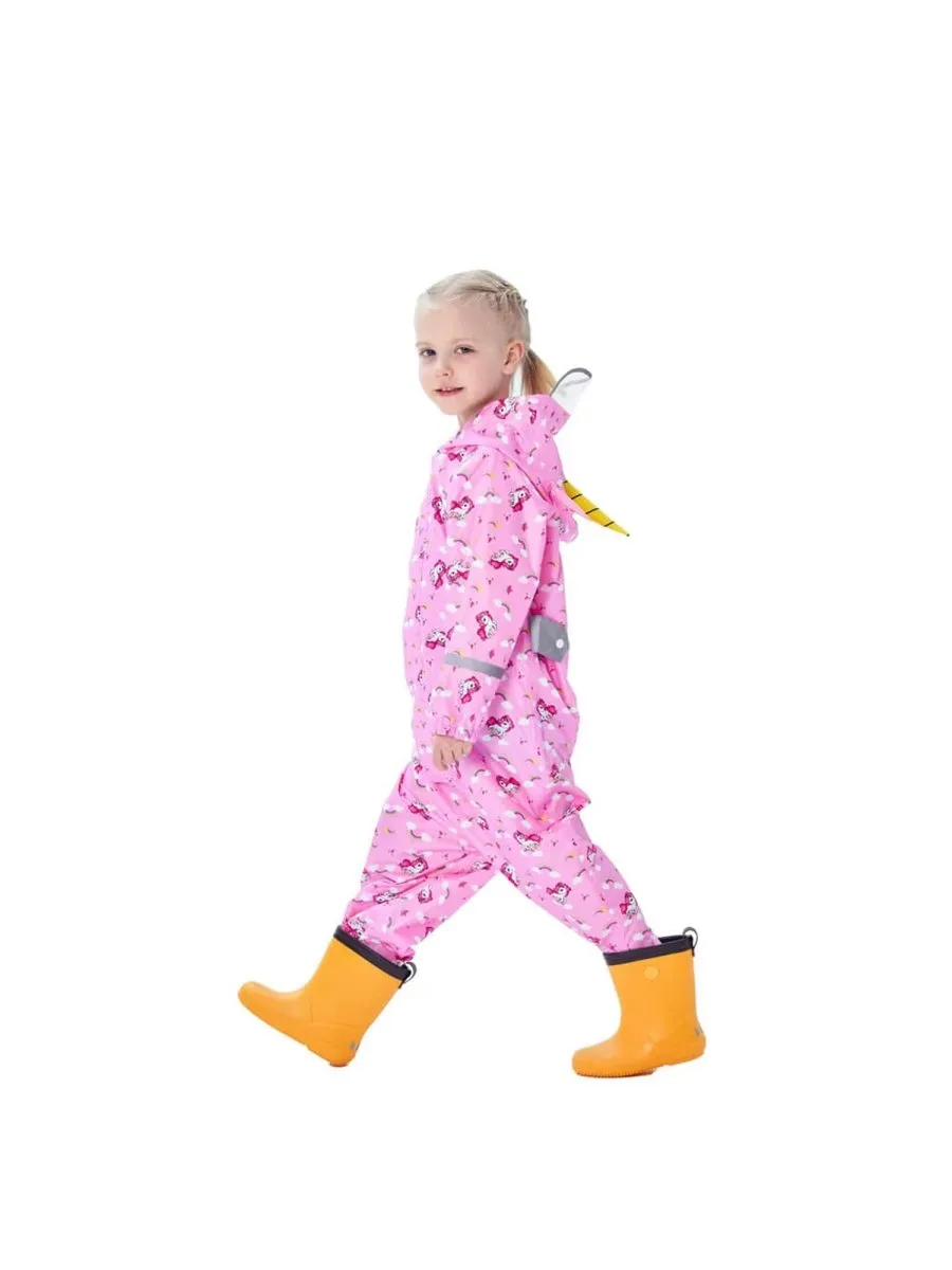 Little Surprise Box Pink Unicorn Theme All Over Jumpsuit / Playsuit Raincoat for Kids