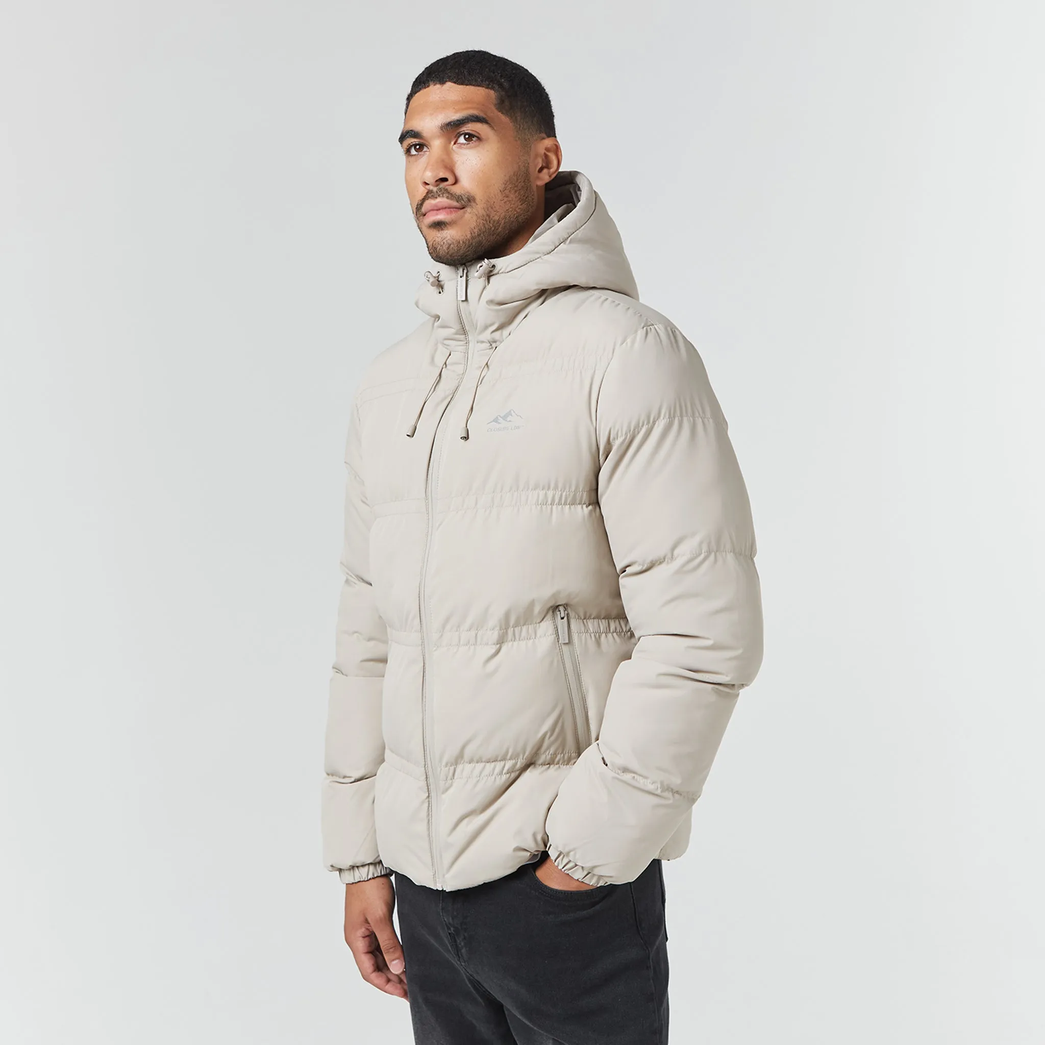 Logo Racer Puffer Jacket | Stone