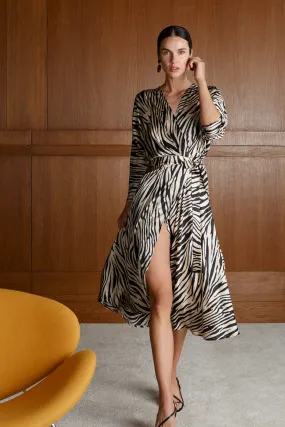 LOTA zebra print midi wrap dress