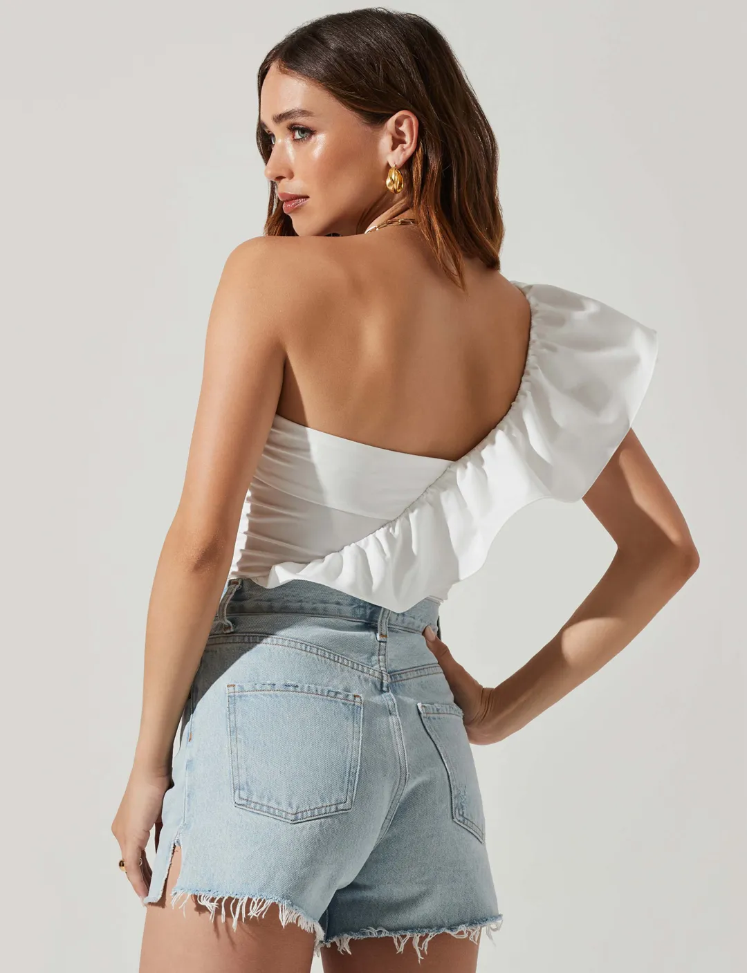 Malena One Shoulder Ruffle Bodysuit, White