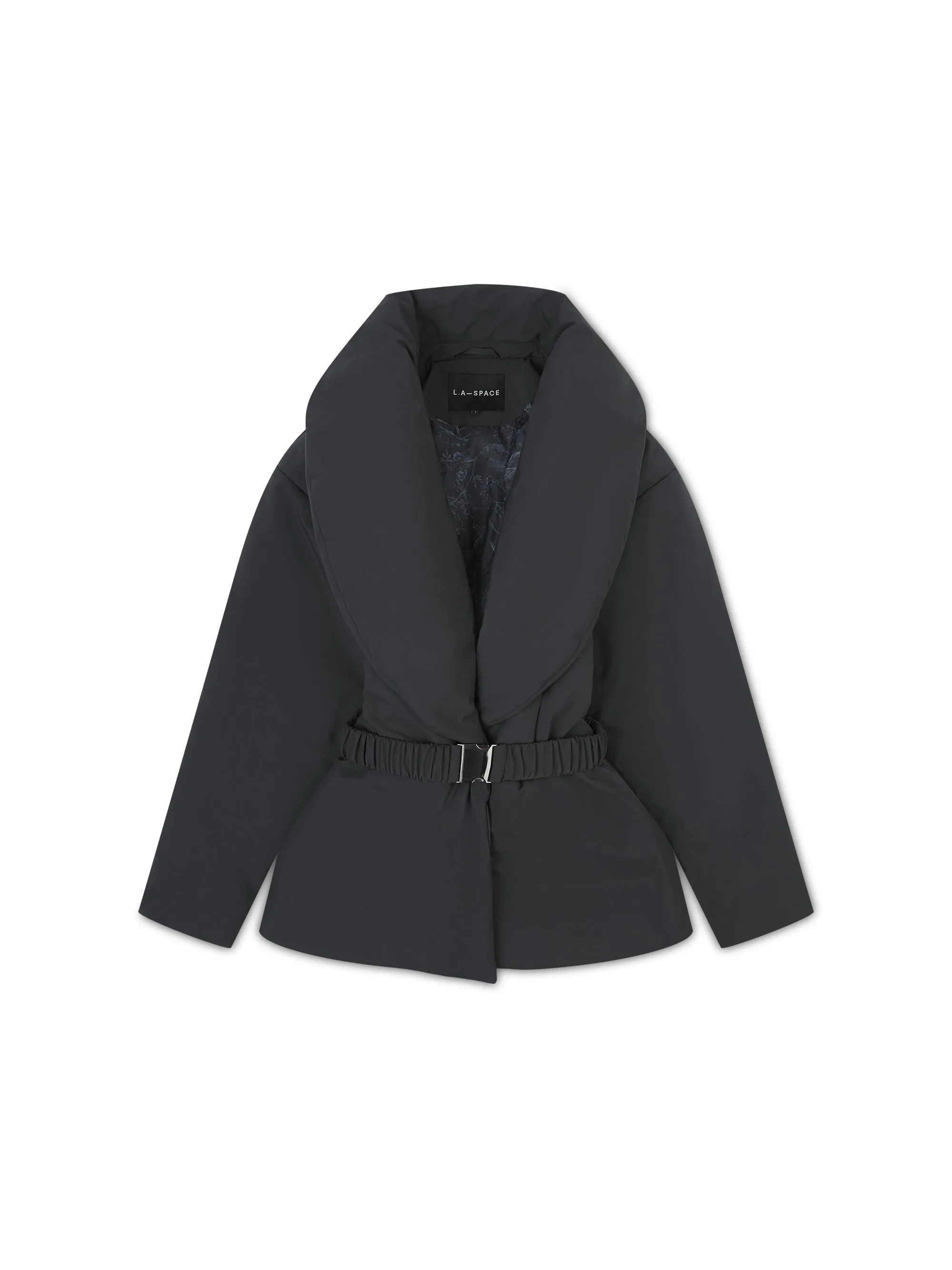 'MARAIS' SHAWL COLLAR BELTED PUFFER JACKET CHARCOAL