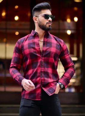 Maroon Check Printed Cotton Shirt For Men