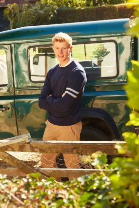 Mens merino crew jumper in navy & graphite