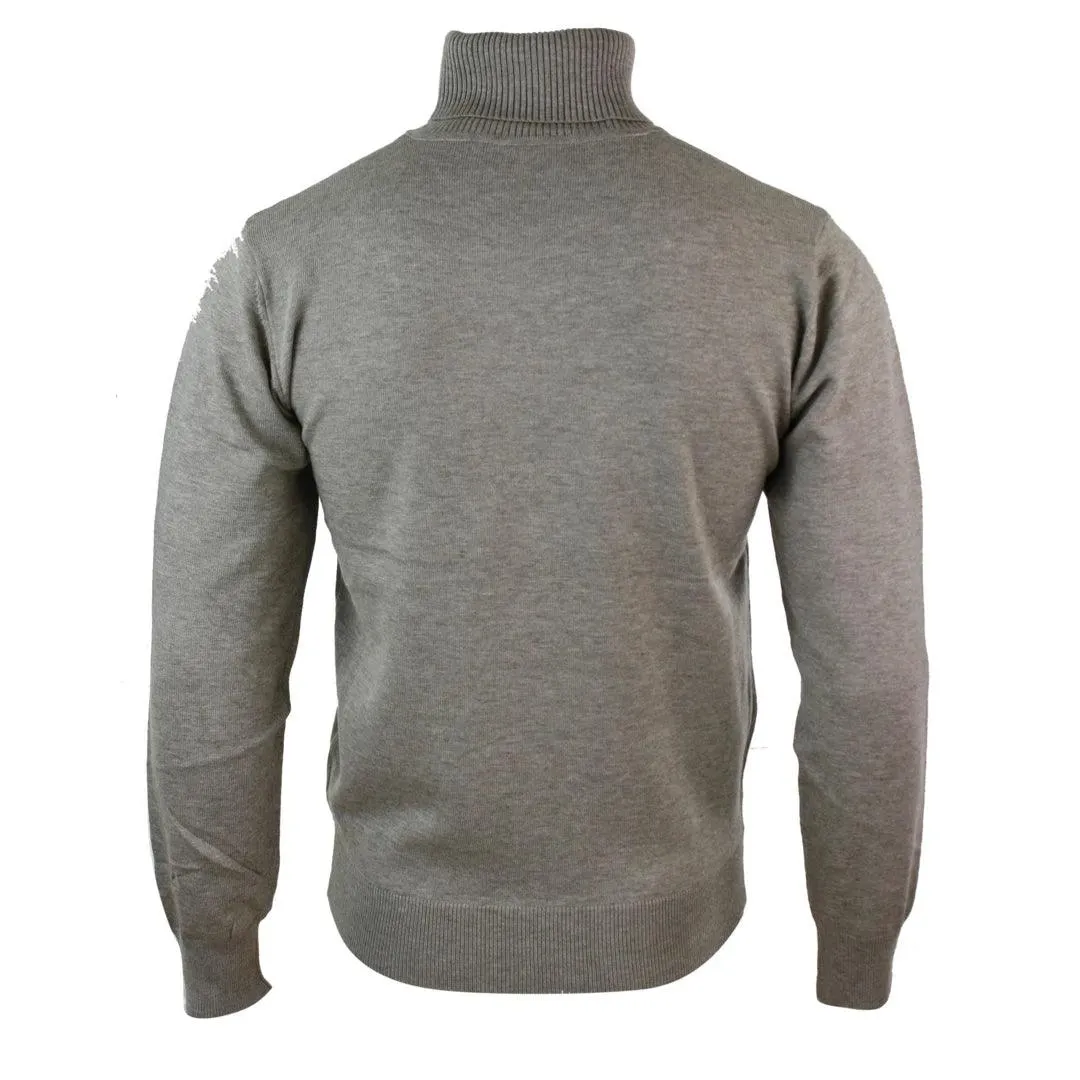 Mens Slim Fit Polar Roll Neck Jumper Light Weight Fitted Cashmere Wool Blend Grey Black Navy