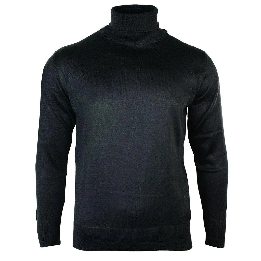 Mens Slim Fit Polar Roll Neck Jumper Light Weight Fitted Cashmere Wool Blend Grey Black Navy