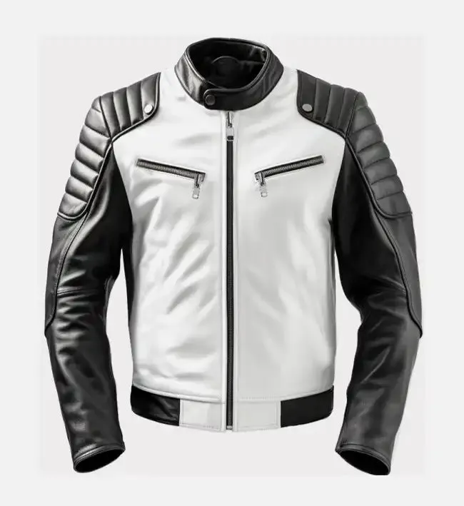 Men's Sportage Black & White Cafe Racer Leather Jacket