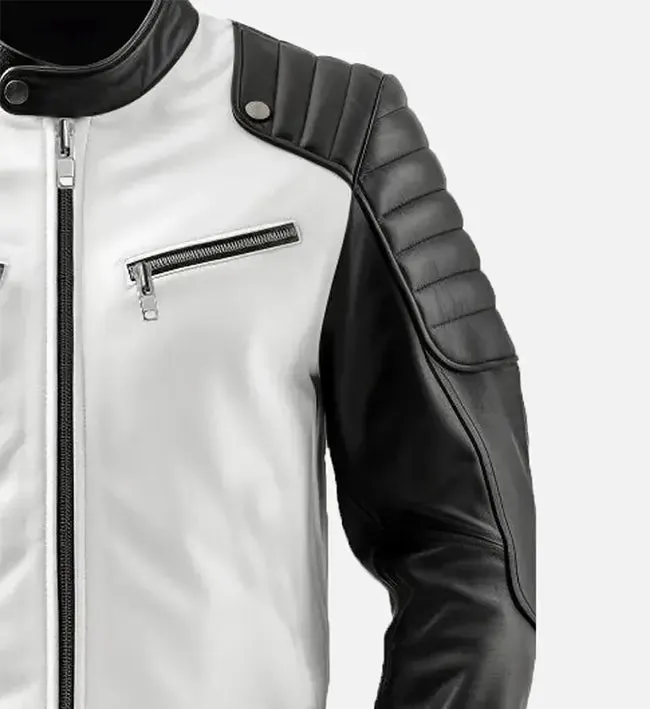 Men's Sportage Black & White Cafe Racer Leather Jacket