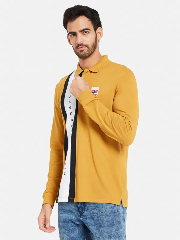 Mettle Men Yellow Henley Neck Applique T-Shirt