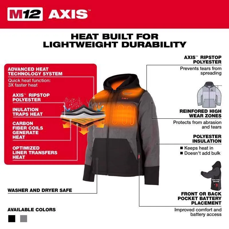 Milwaukee M12 S Long Sleeve Men's Hooded Heated Jacket Kit Gray