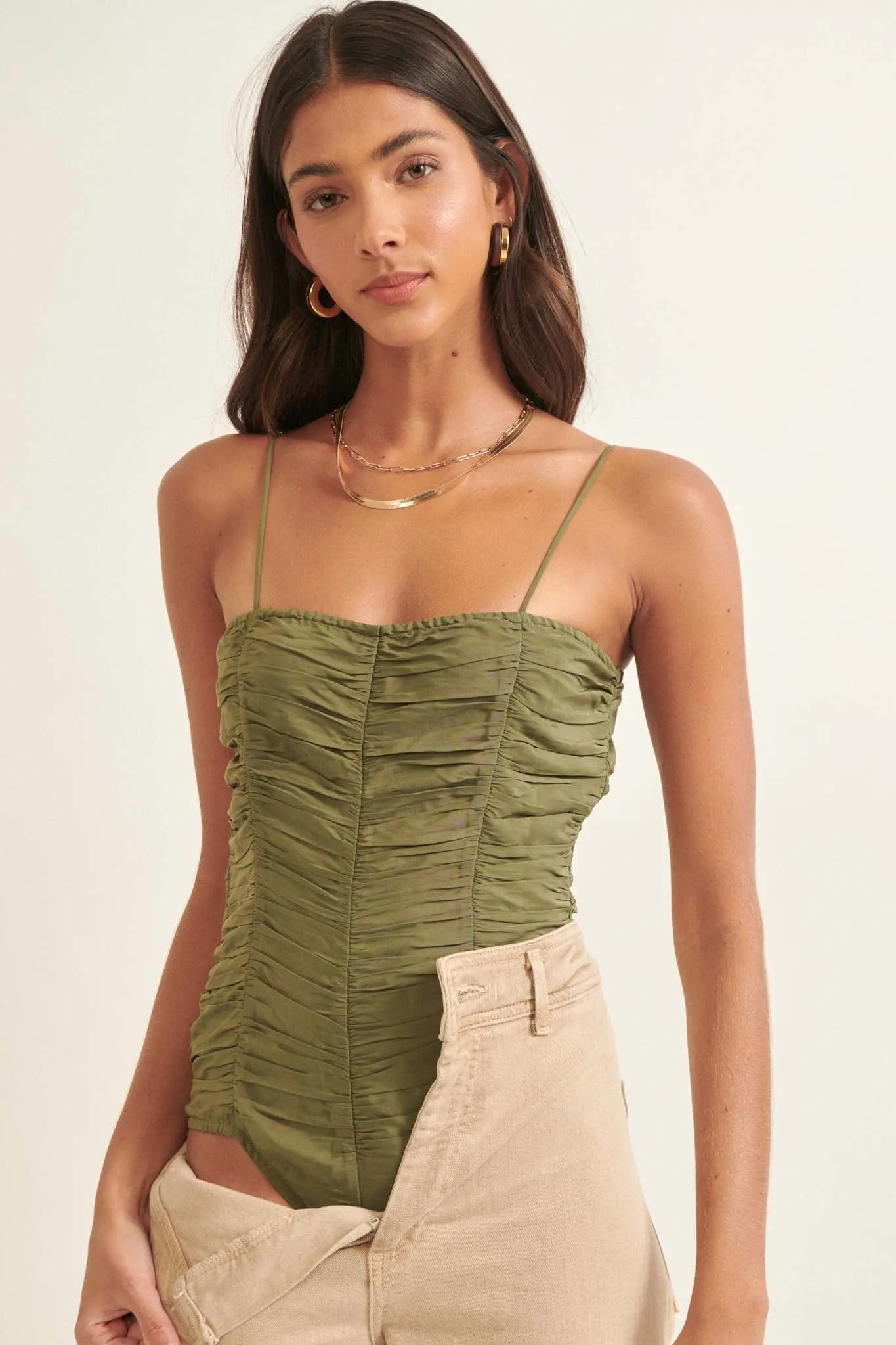 Model Citizen Ruched Matte Satin Cami Bodysuit