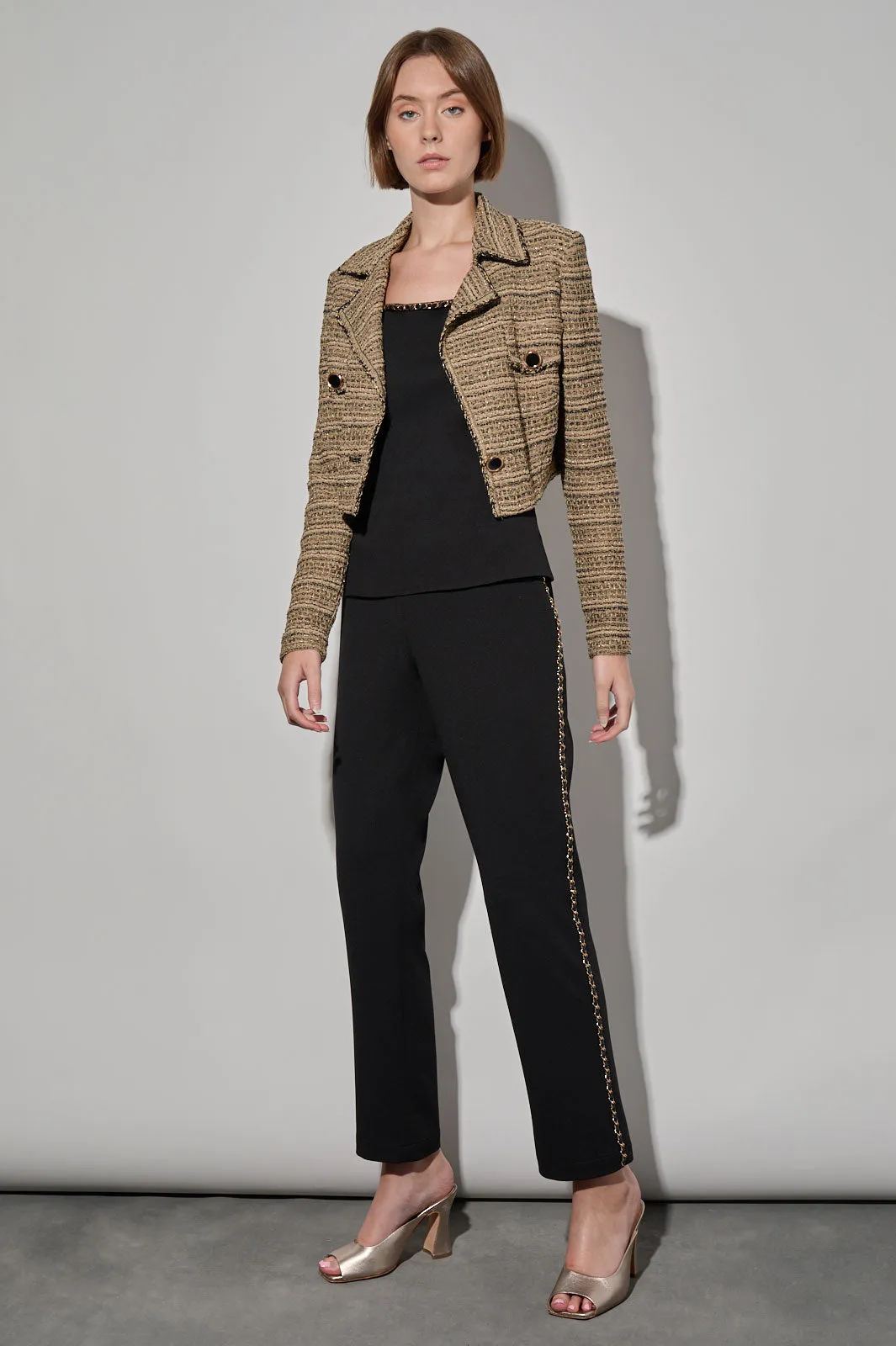 Modern Fit Lurex Tweed Knit Cropped Jacket