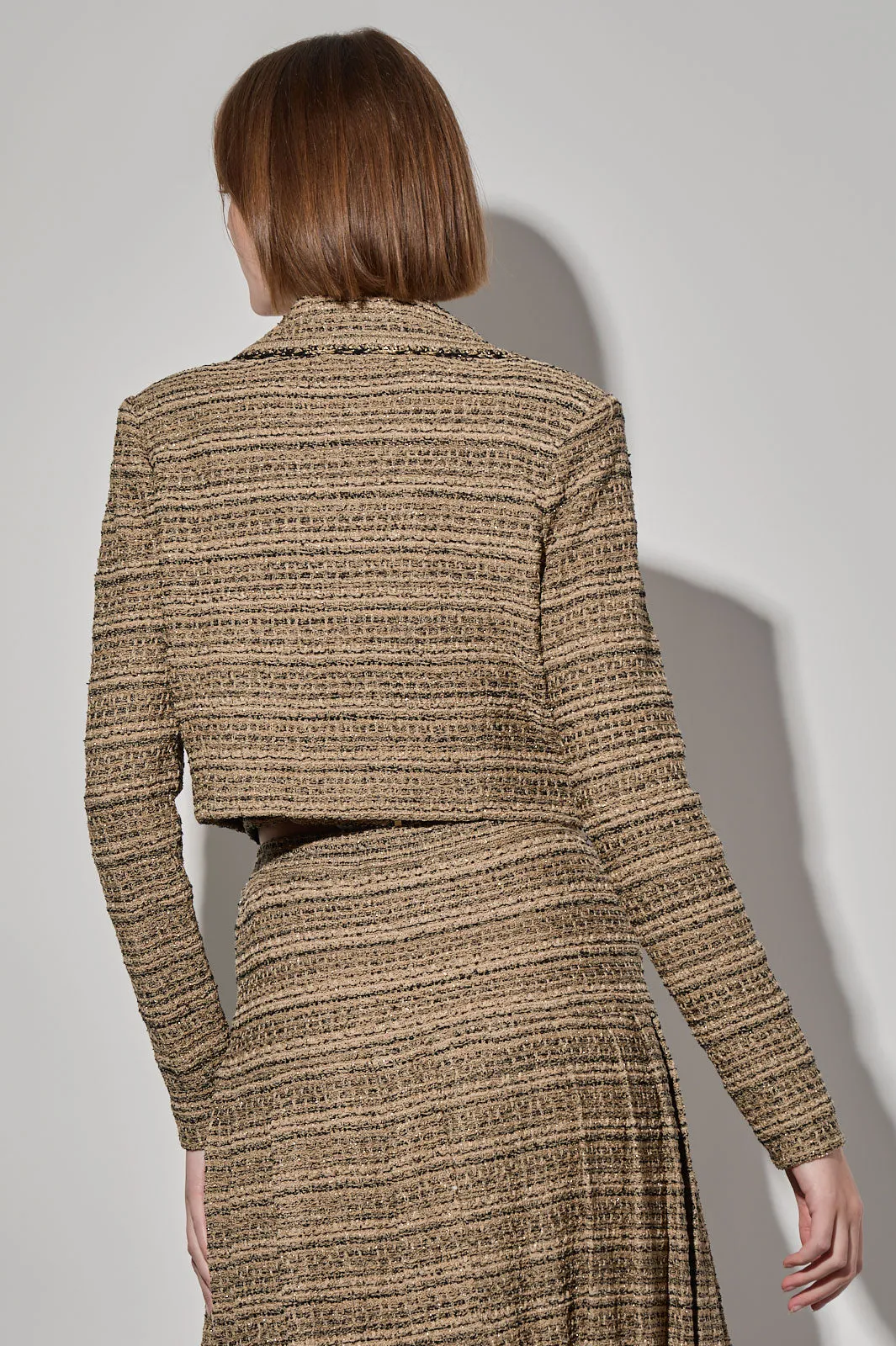 Modern Fit Lurex Tweed Knit Cropped Jacket