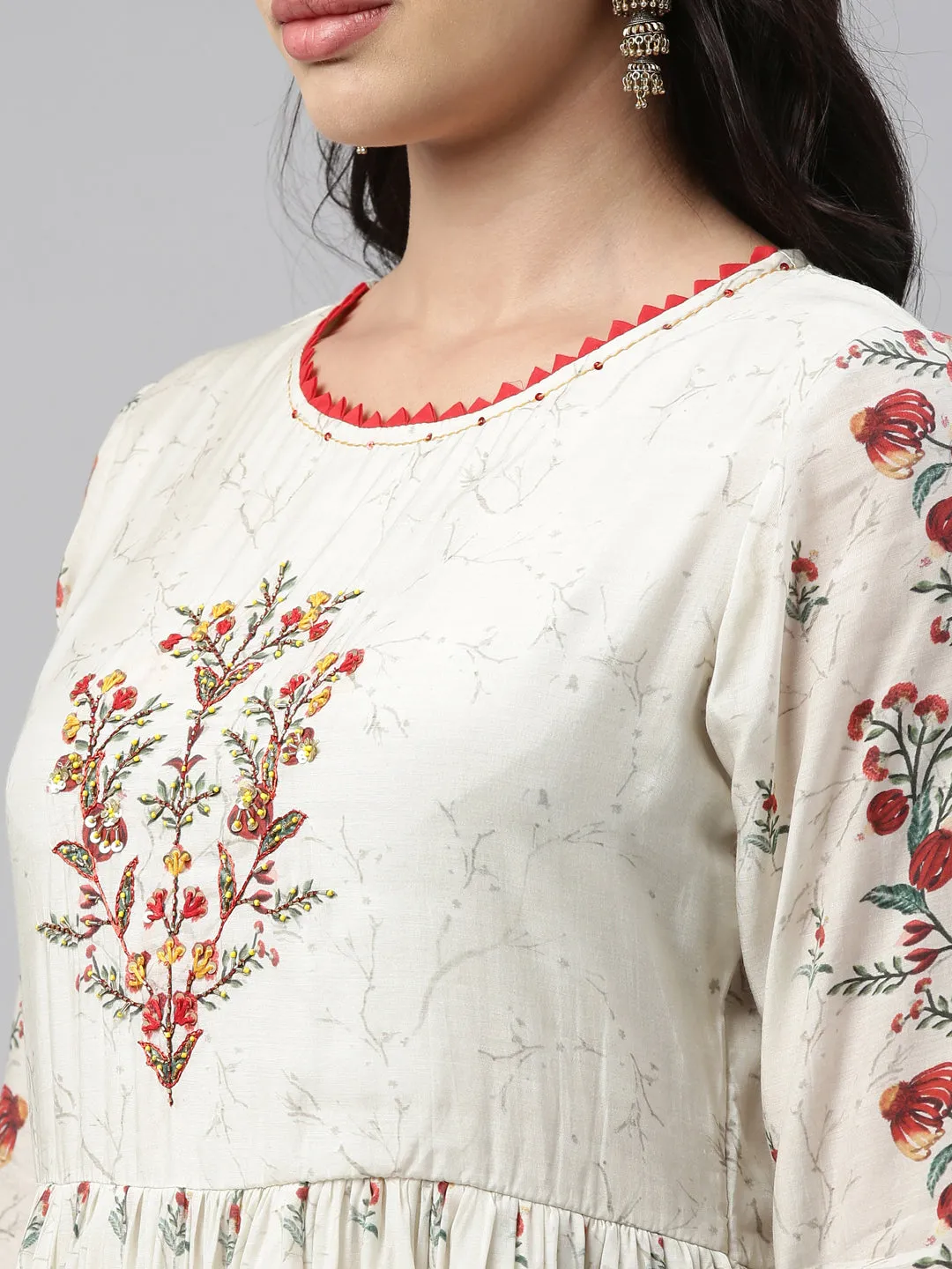 Neeru's Off White Color Muslin Fabric Tunic