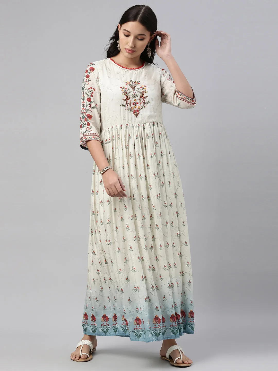 Neeru's Off White Color Muslin Fabric Tunic