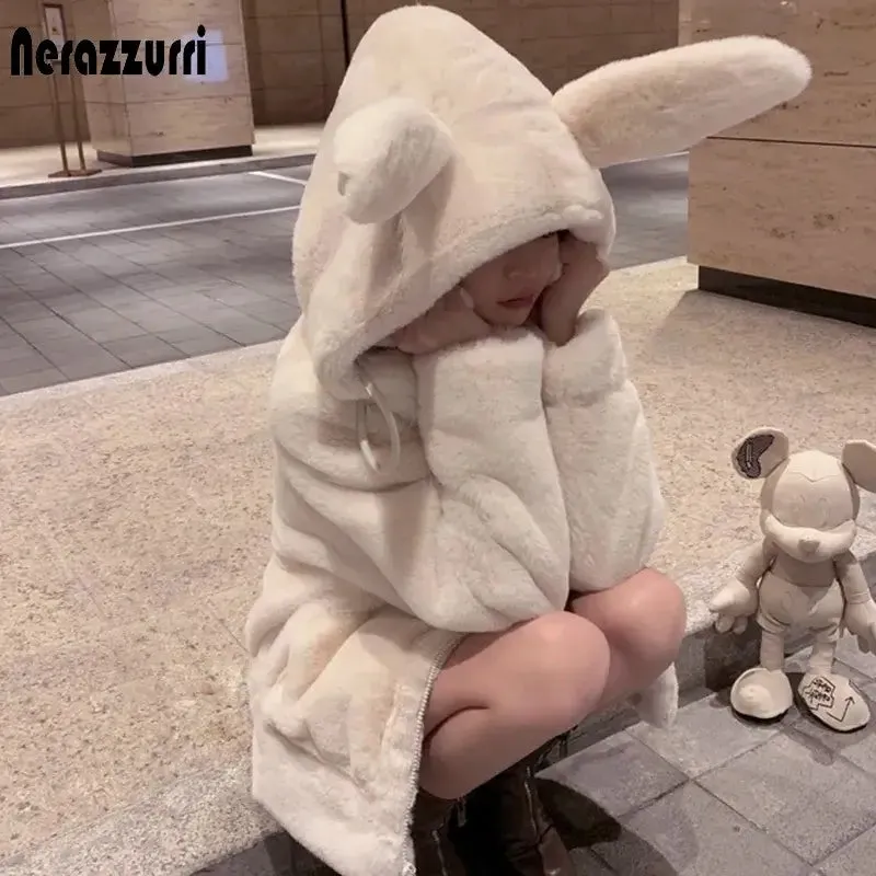 Nerazzurri Spring fluffy jacket with rabbit ears raglan sleeve zipper