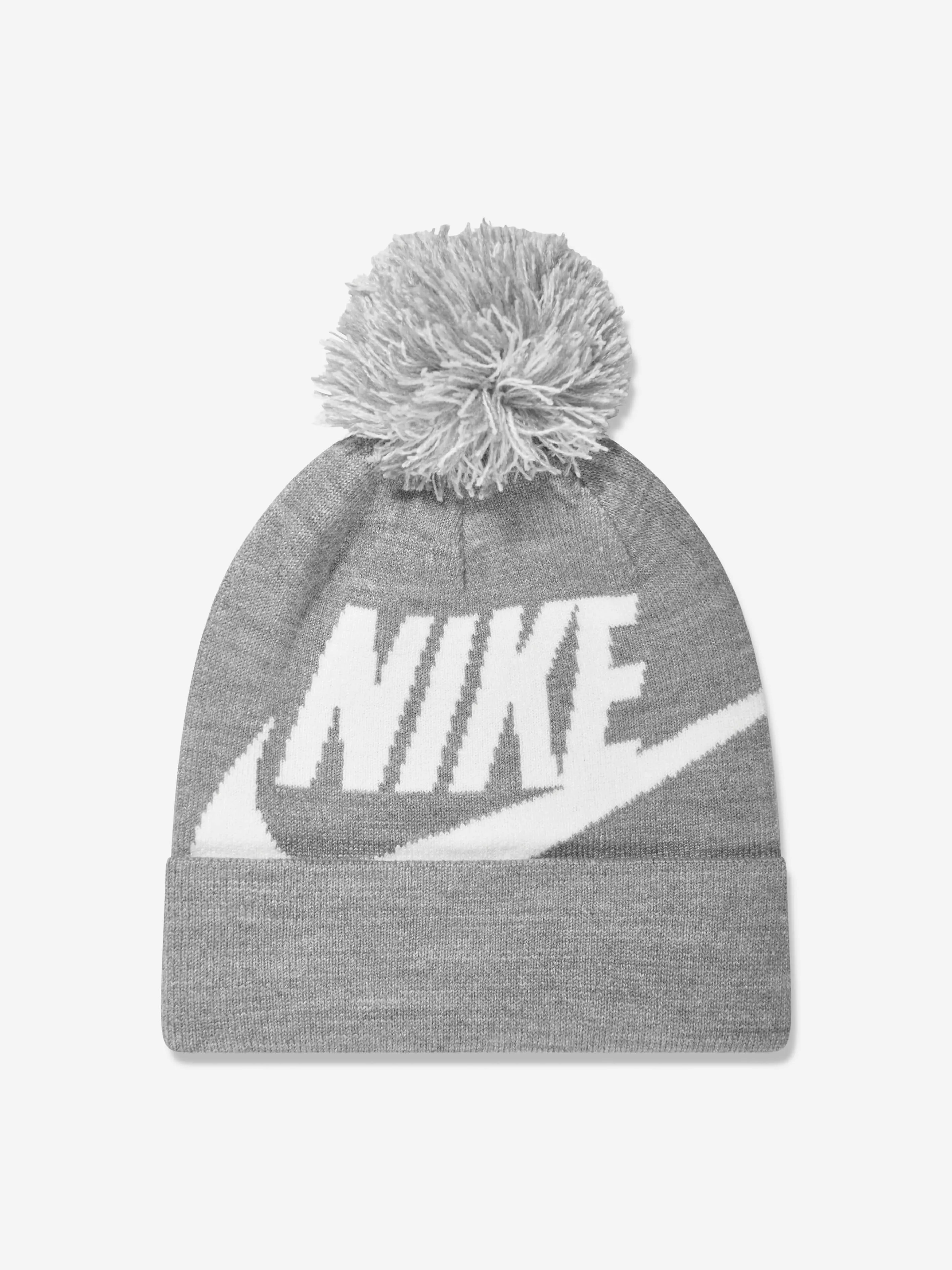 Nike Boys Swoosh Pom Beanie and Glove Set in Grey