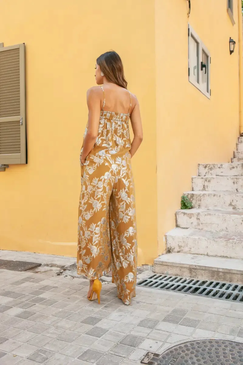 Ochre Embroidered Asymmetrical JumpSuit