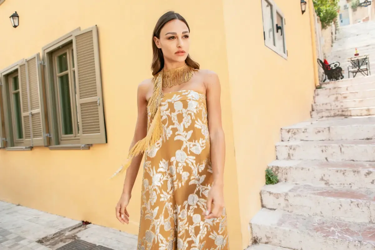 Ochre Embroidered Asymmetrical JumpSuit