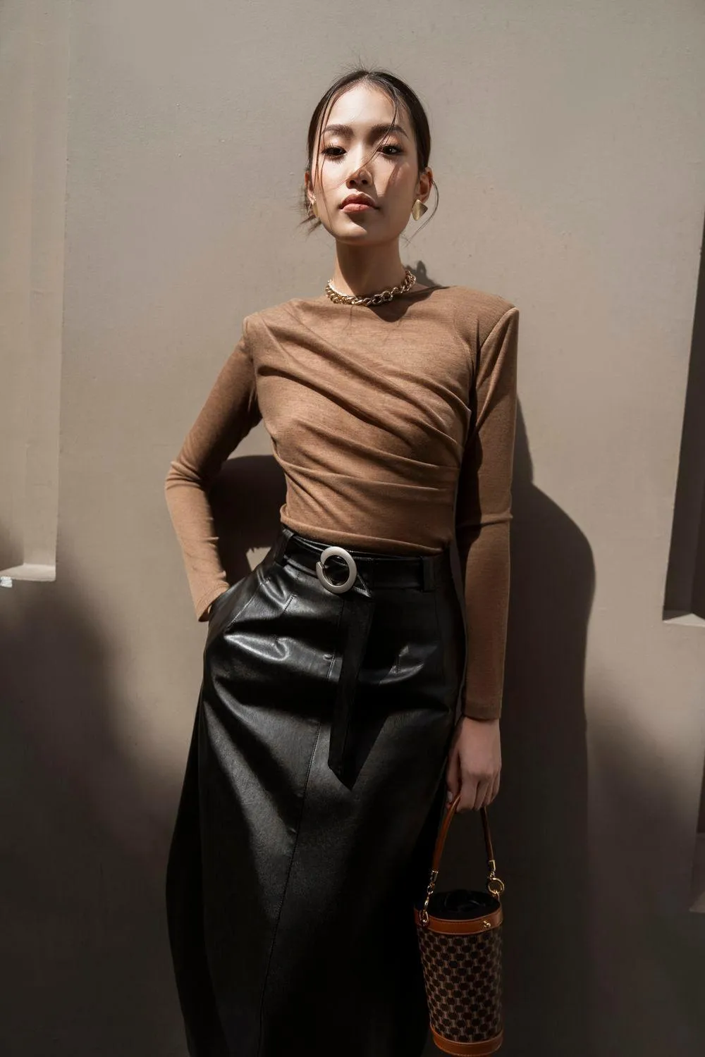 Odile Cocoon Long Sleeved Bicast Leather Midi Set