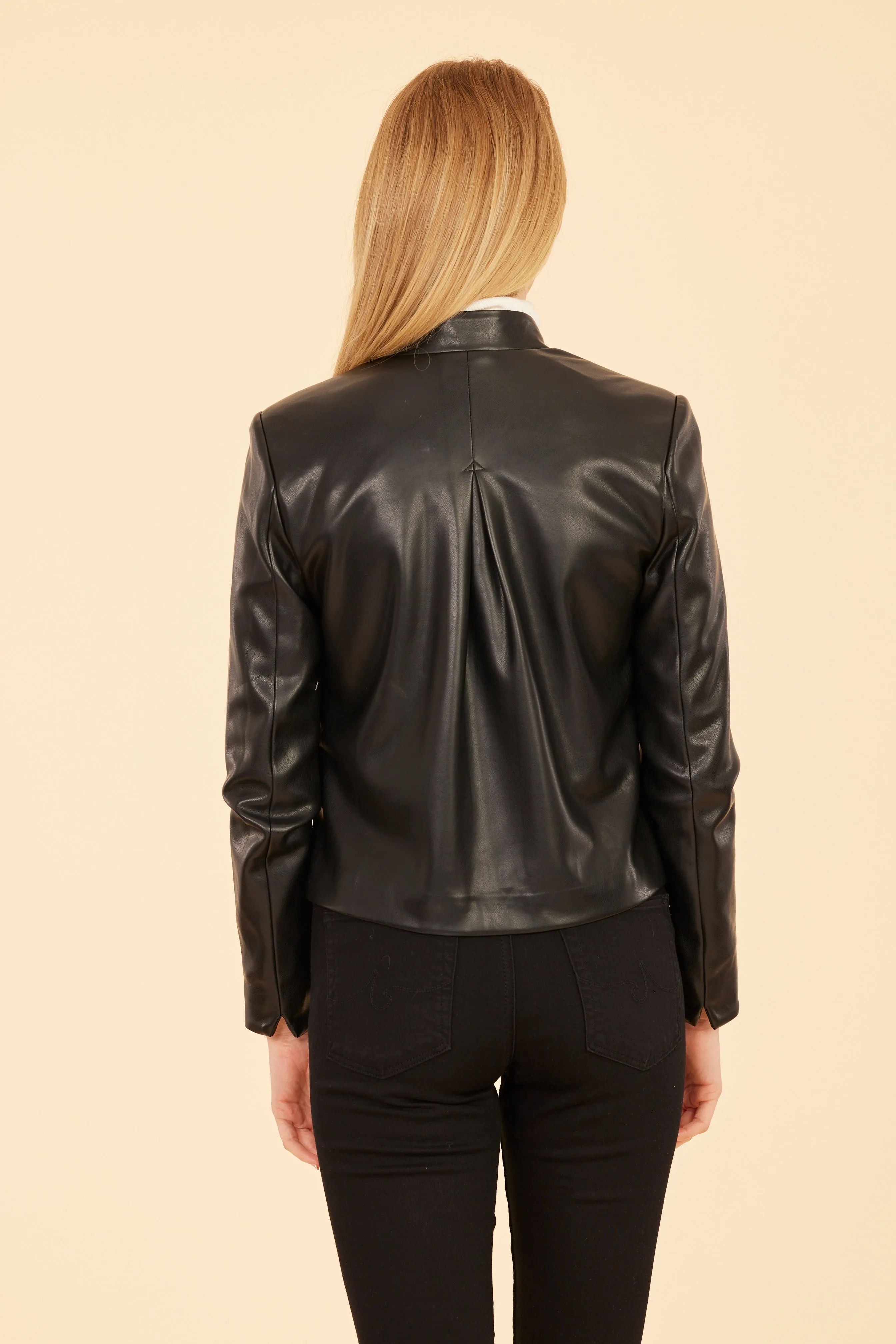 Open Front Faux Leather Blazer