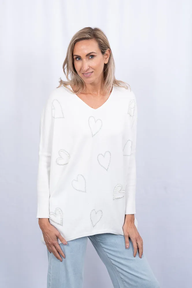 Oversized sparkle heart knit jumper | KLAUDI KNIT WITH HEARTS