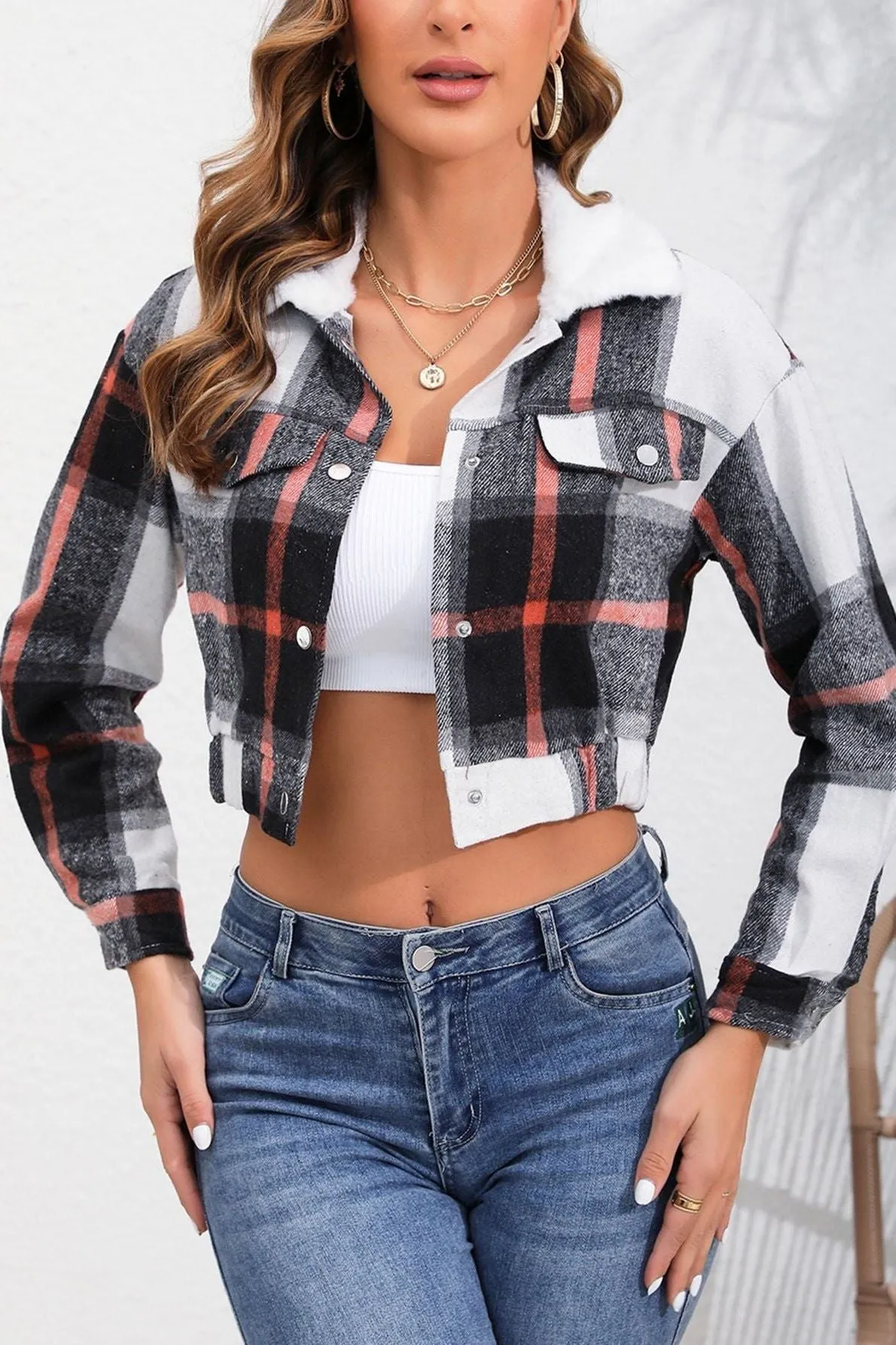 Plaid Long-sleeved Cropped jacket