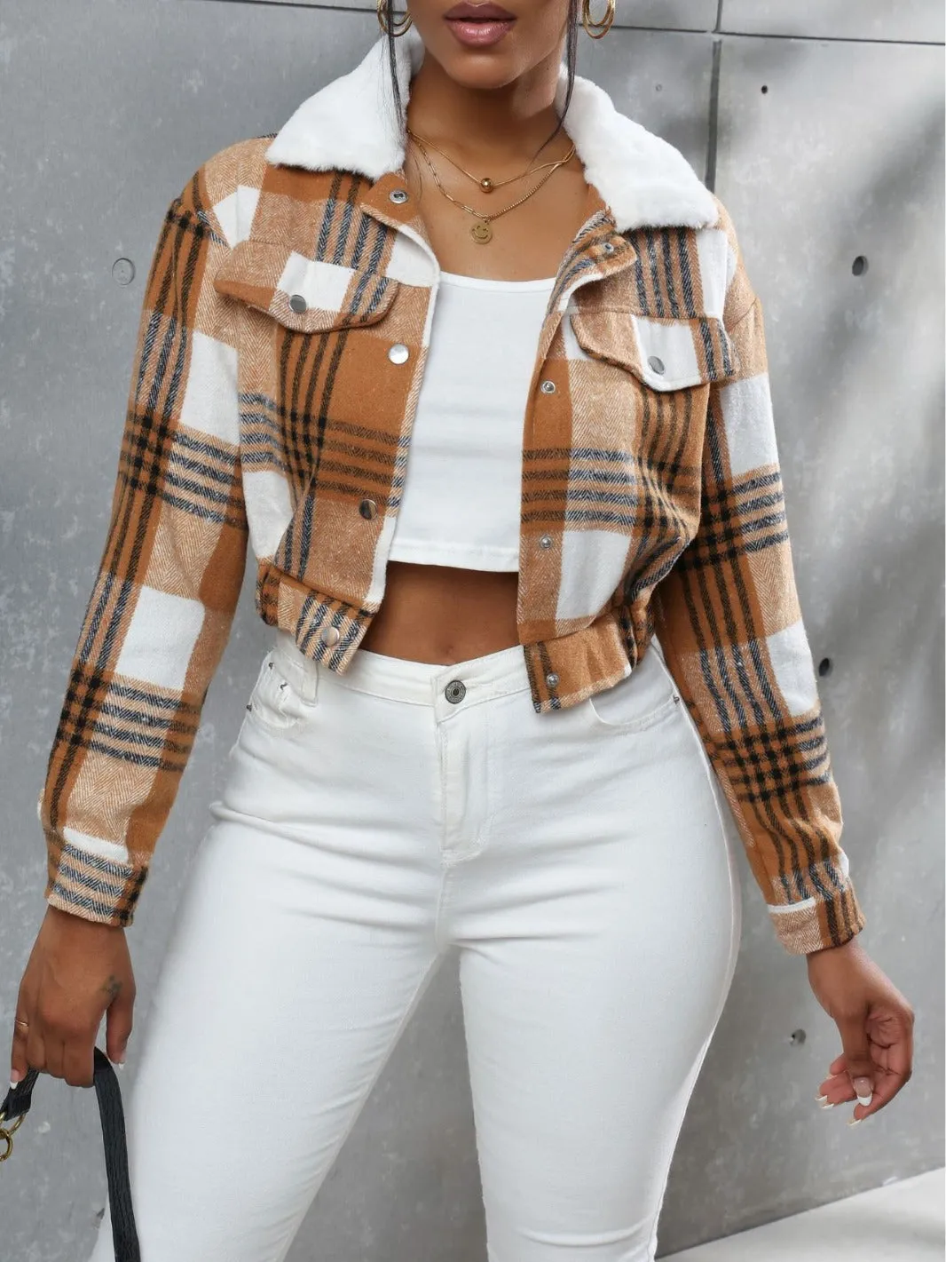 Plaid Long-sleeved Cropped jacket