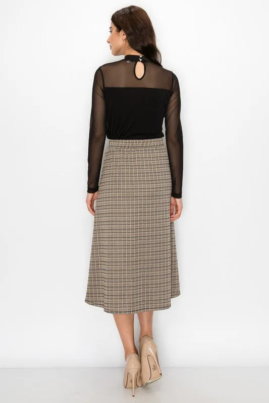 Plaid Midi Skirt in Brown