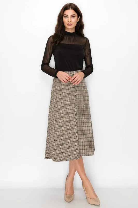 Plaid Midi Skirt in Brown