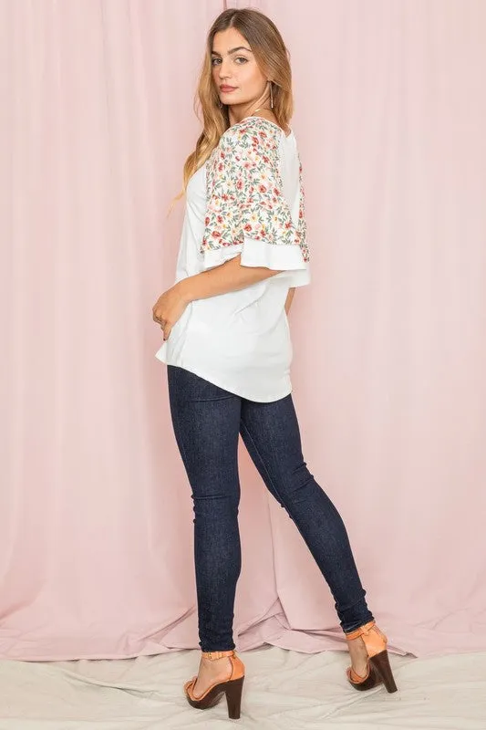 Plus Double Ruffle Sleeve Floral Tunic