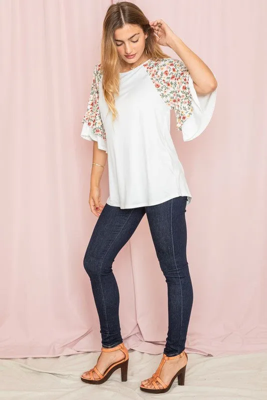 Plus Double Ruffle Sleeve Floral Tunic