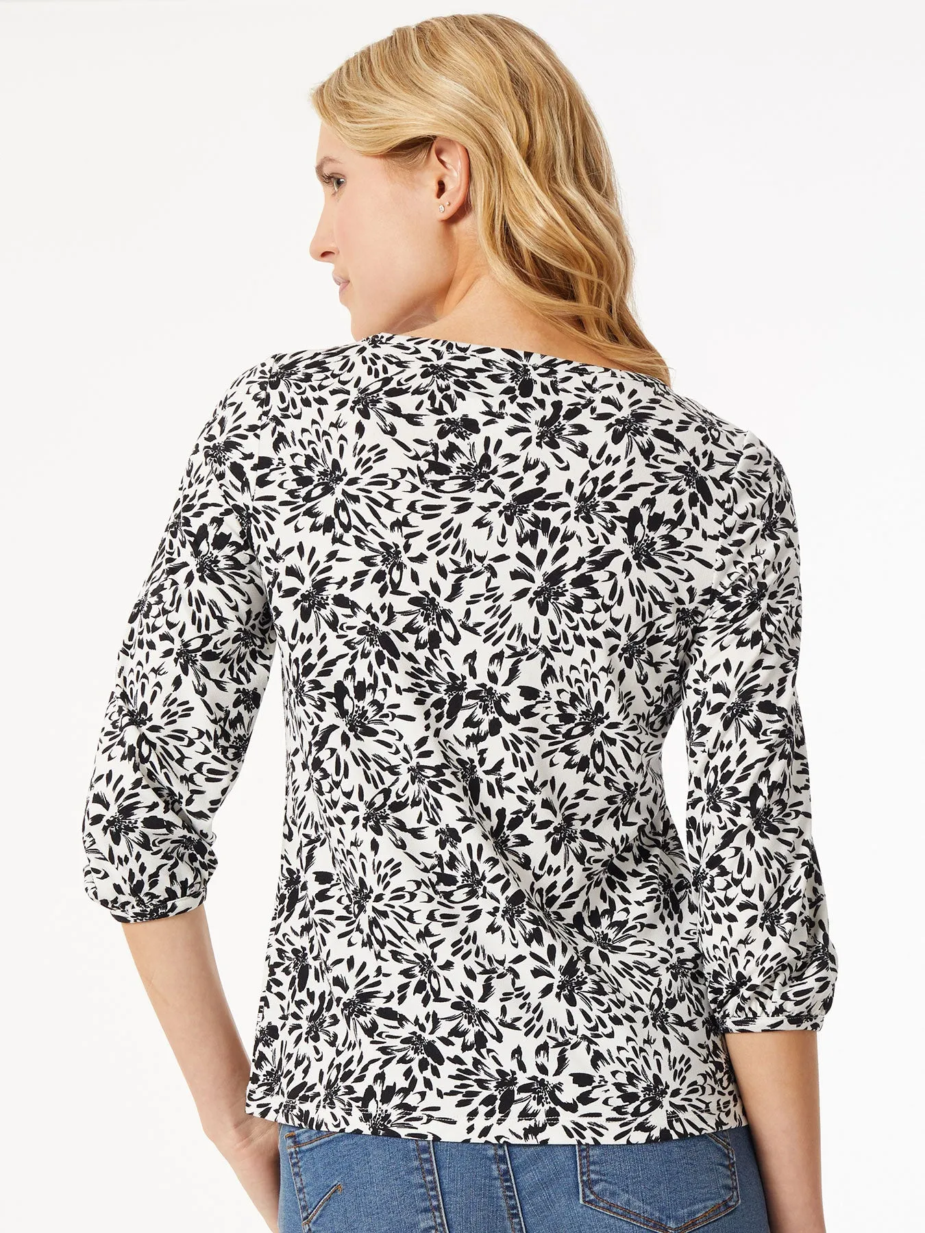 Puff Sleeve Printed Moss Crepe Top