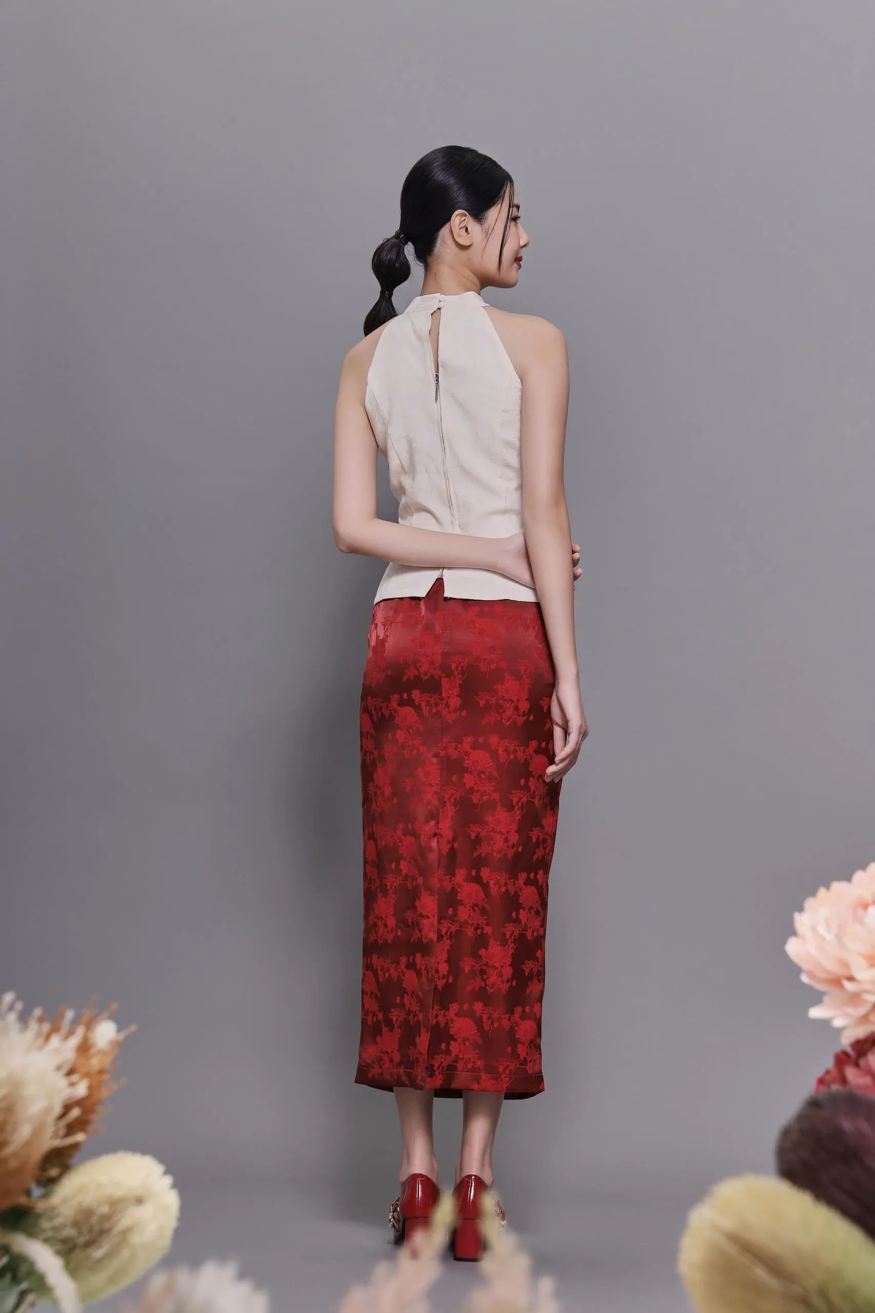 Qian Orient Brocade Midi Skirt