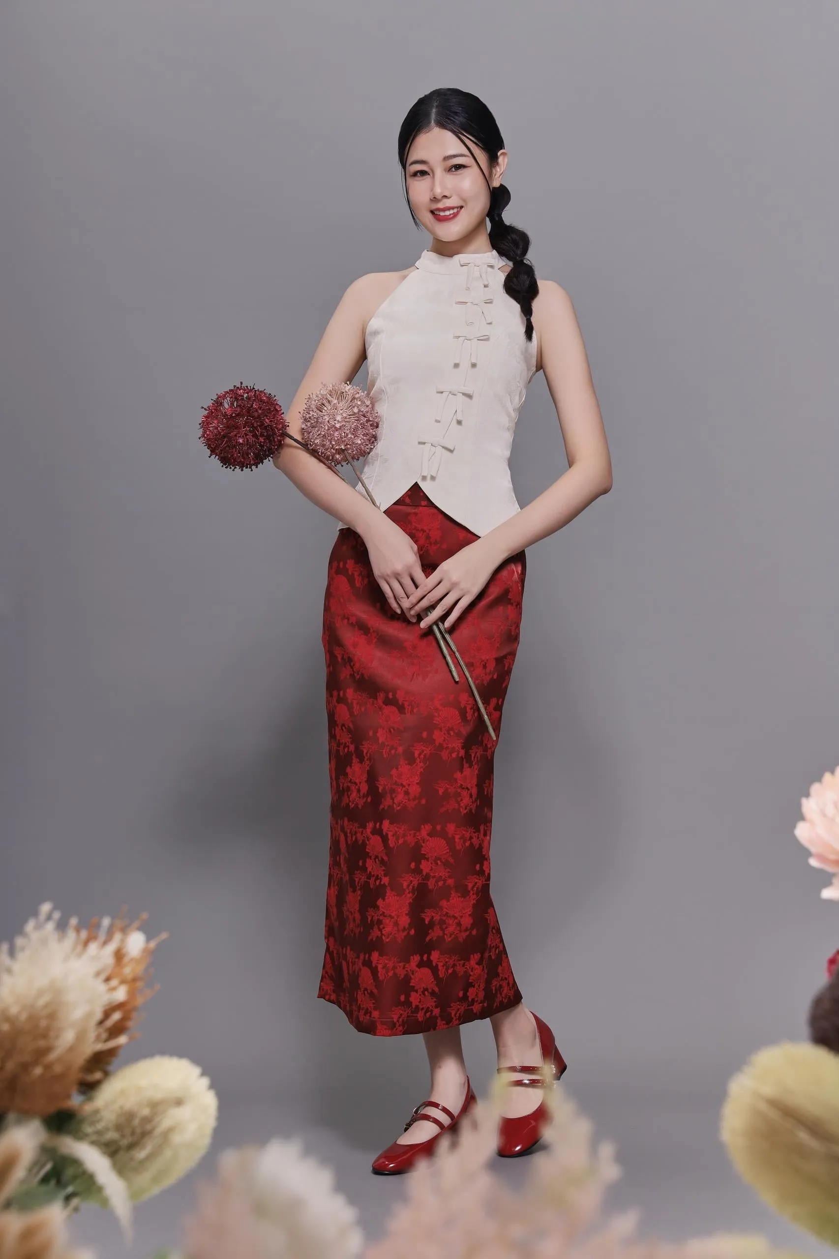 Qian Orient Brocade Midi Skirt