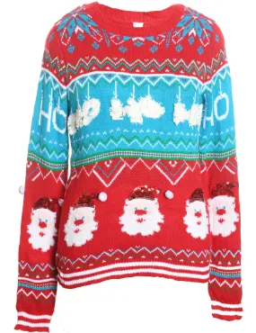 Red & Light Blue Patterned Christmas Jumper - L