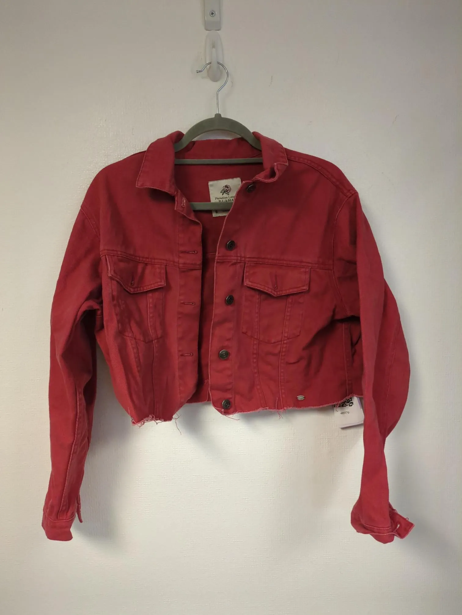 Red cropped denim jacket, Pull & Bear, Size 8