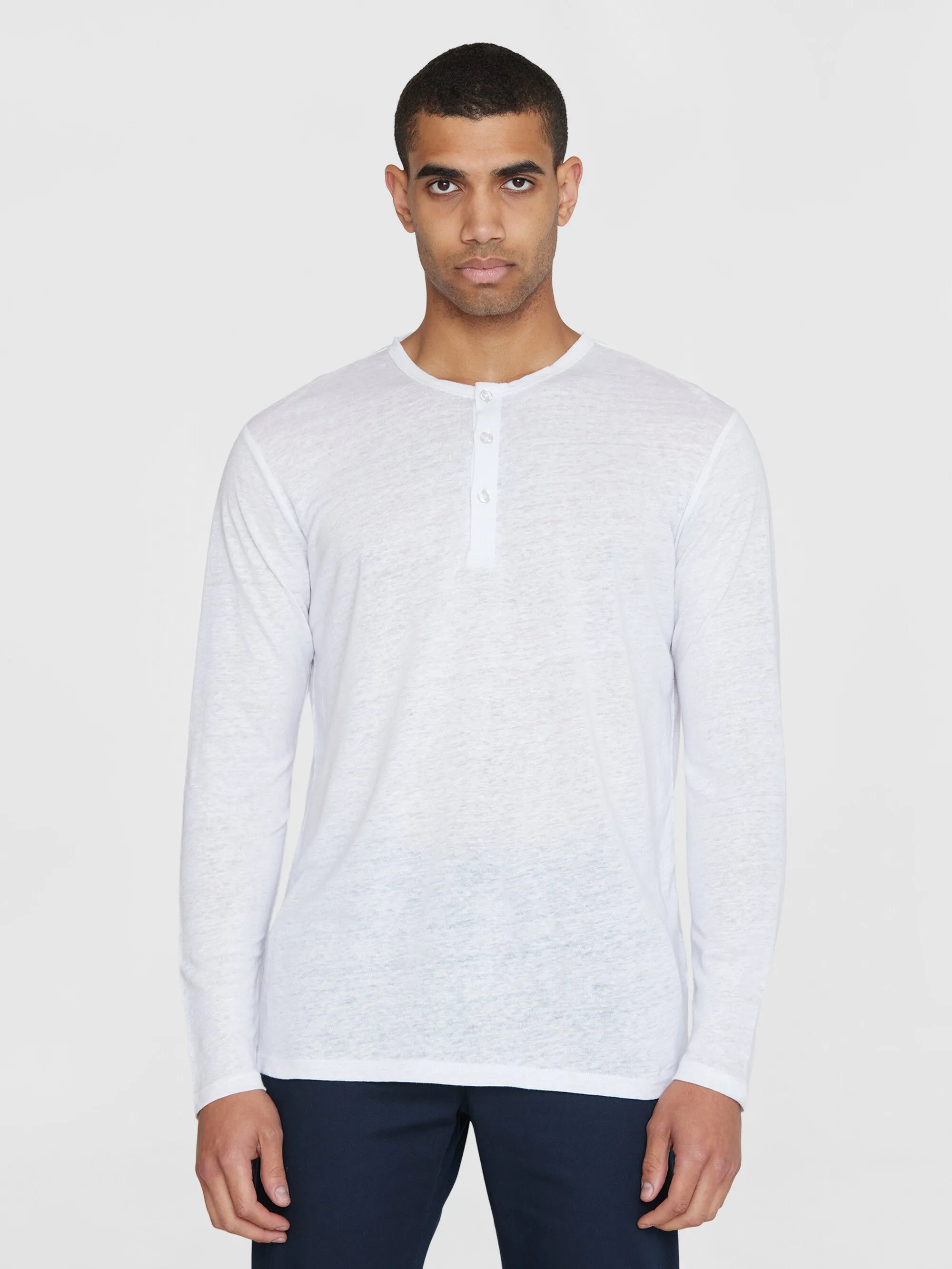 Regular linen henley - GOTS/Vegan - Bright White