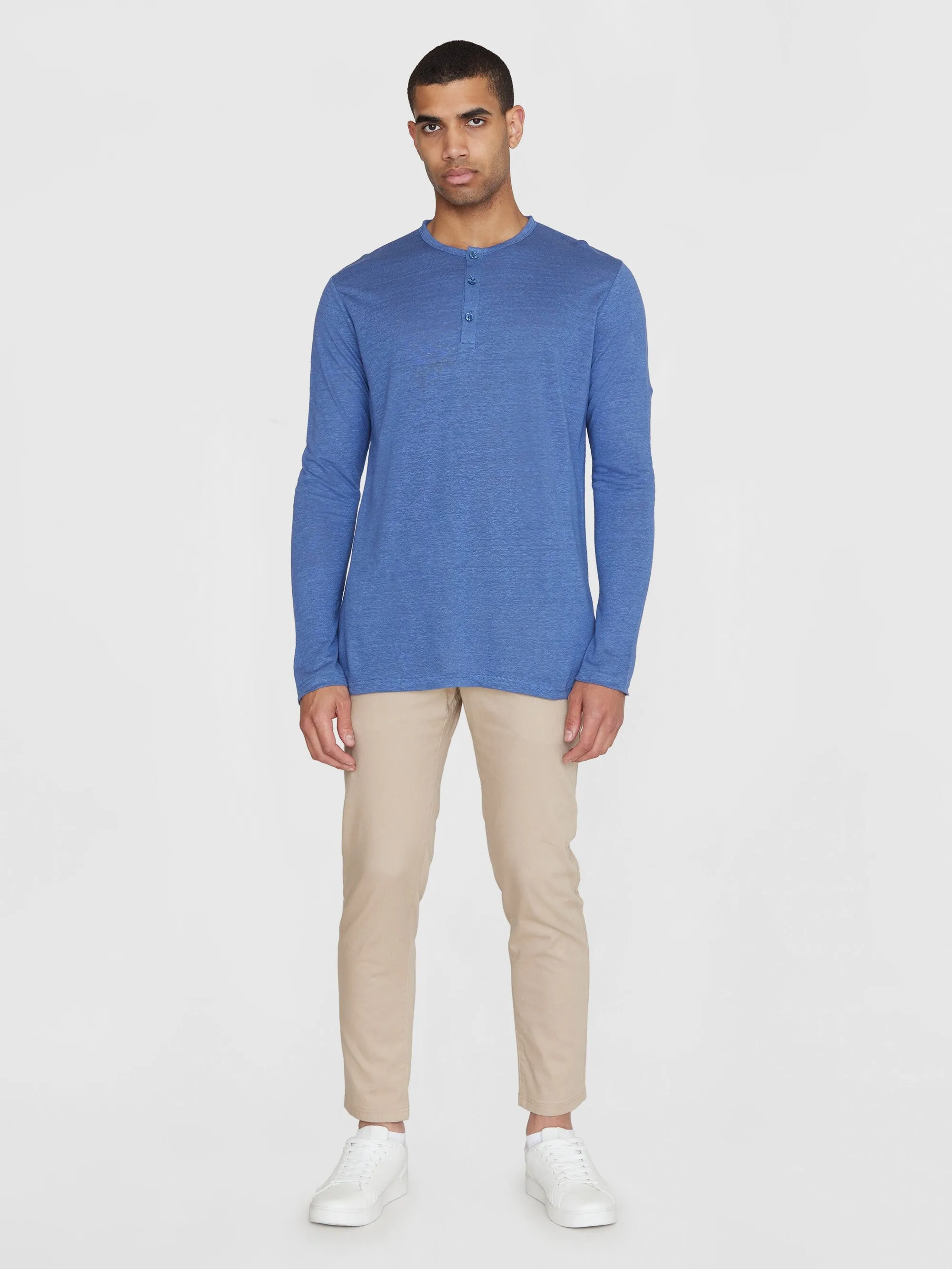 Regular linen henley - GOTS/Vegan - Moonlight Blue