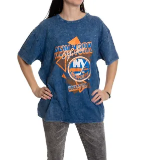 Retro New York Islanders Oversized Drop Shoulder Vintage Crewneck Short Sleeve T-Shirt